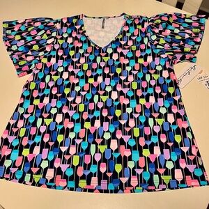 Lulu-B Colorful Wine Glass Print UPF 50+ Cooling Top Size L NWT new with tags lg